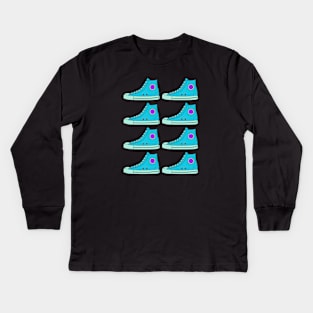 Cyan Blue Sneakers Kids Long Sleeve T-Shirt